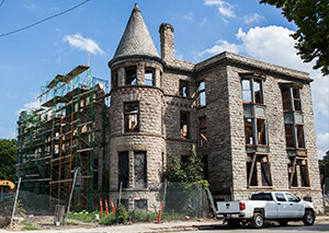 James Scott House in Midtown Detroit under construction, creating housing and retail space.